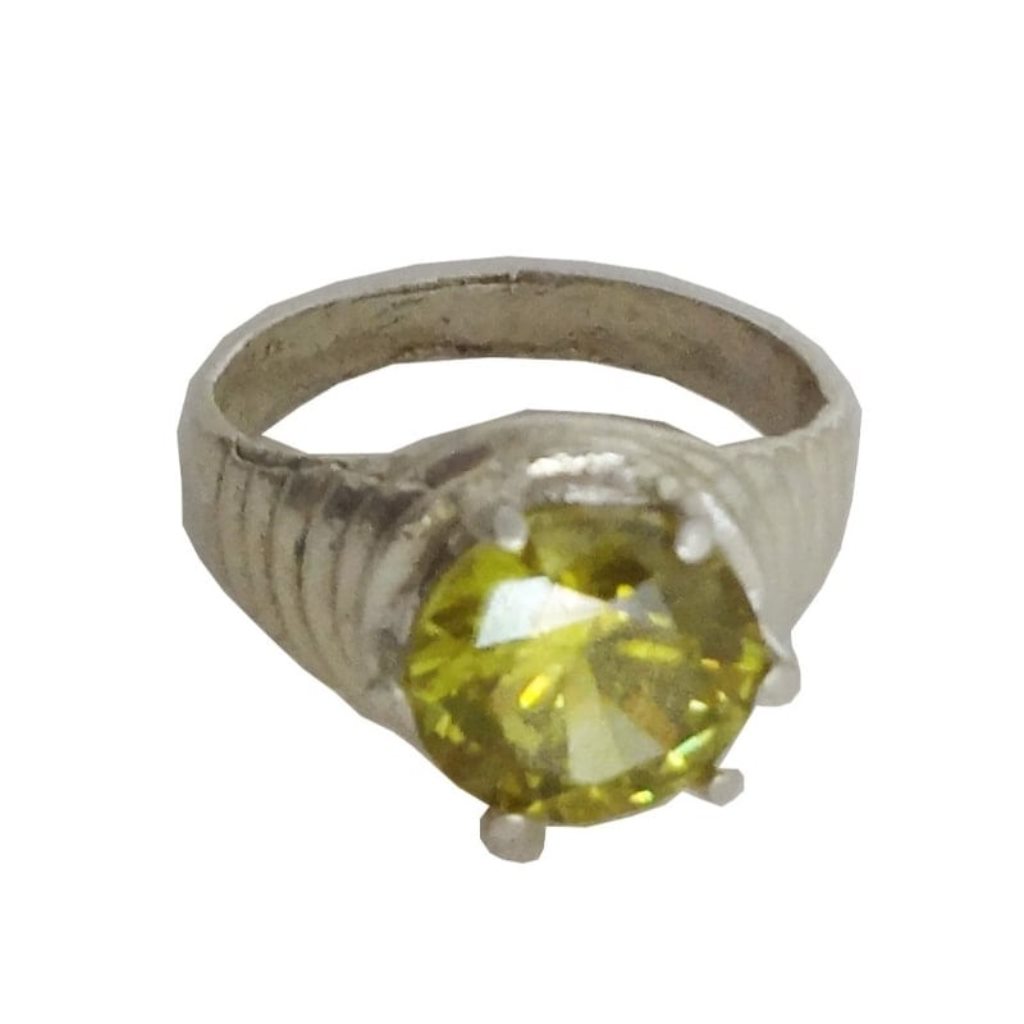 Solid Pure 925 Sterling Fine Silver Yellow Stone Design Ladies Ring Size-8