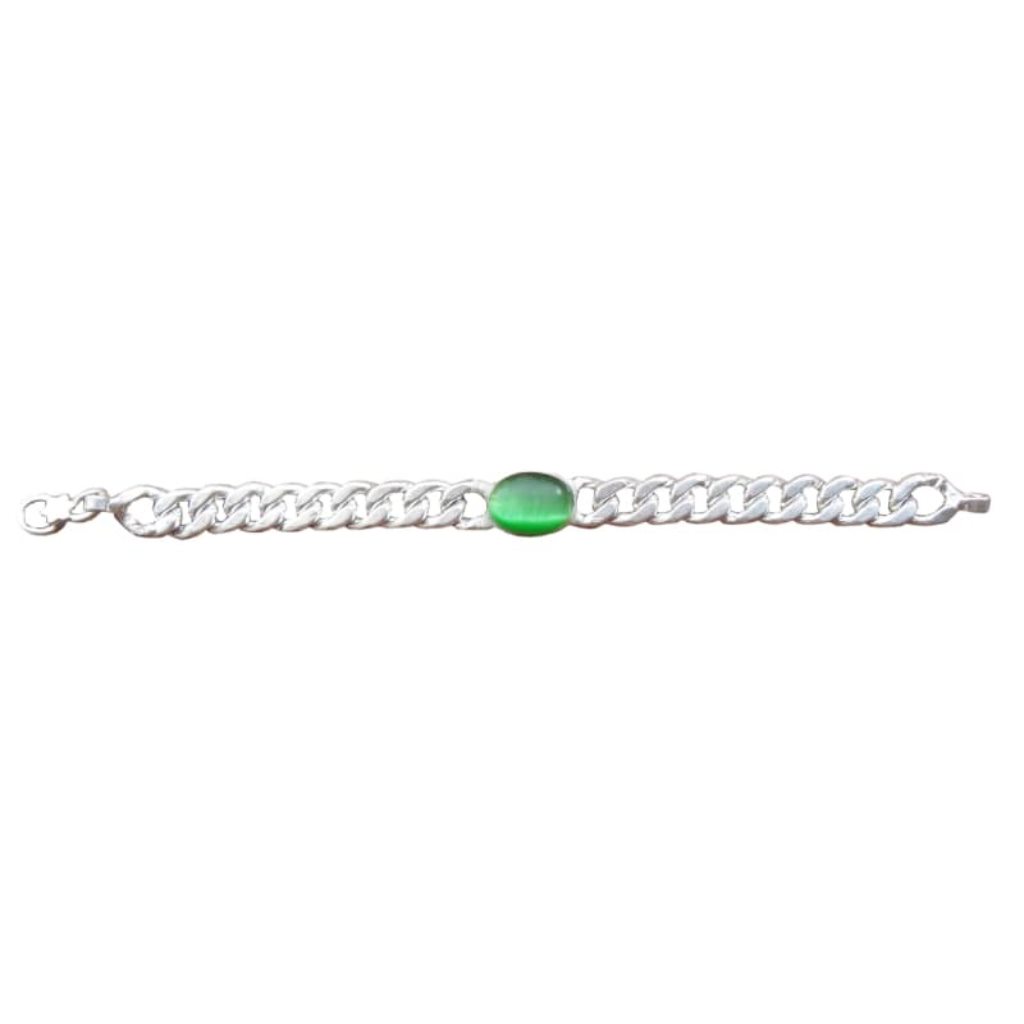 Beautiful Indian Solid Pure 925 Fine Green Stone Design Mens Bracelet