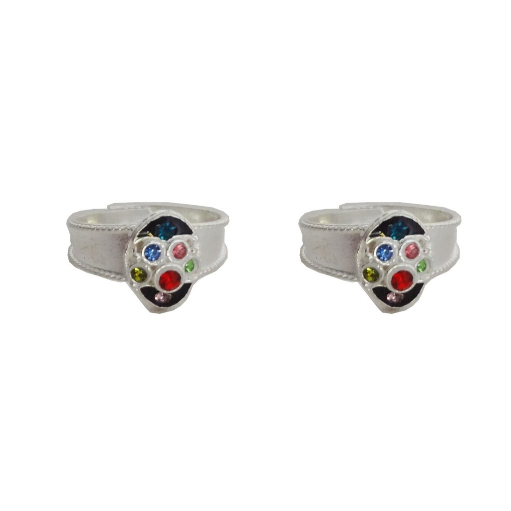 Solid 925 Sterling Silver Multiple Colored stones Design Toe Ring Pair For Women