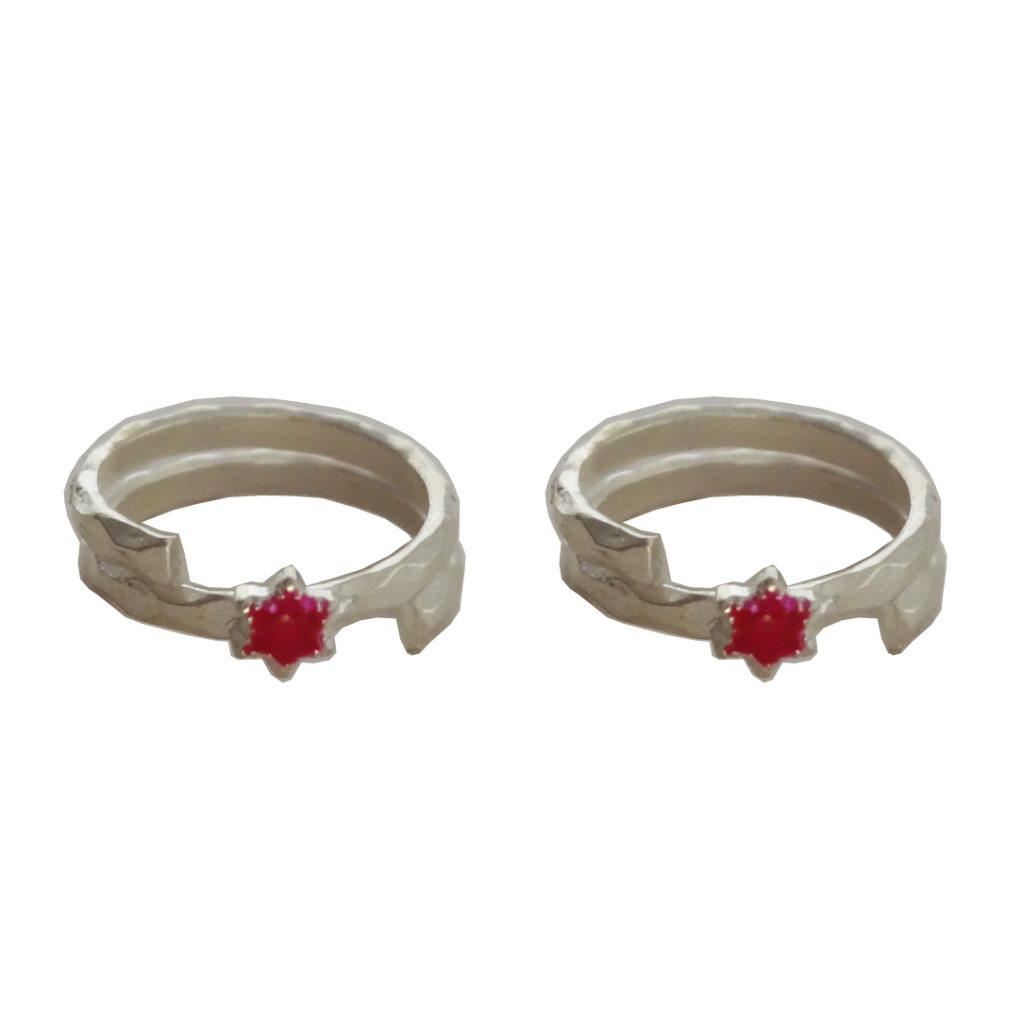 Solid 925 Sterling Silver Beautiful Red Star Design Toe Ring Pair For Women