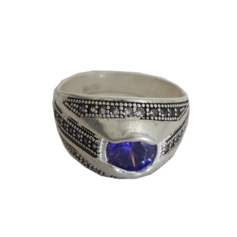 Solid Pure 925 Sterling Fine Silver Blue Stone Design Ladies Ring Size-9.5