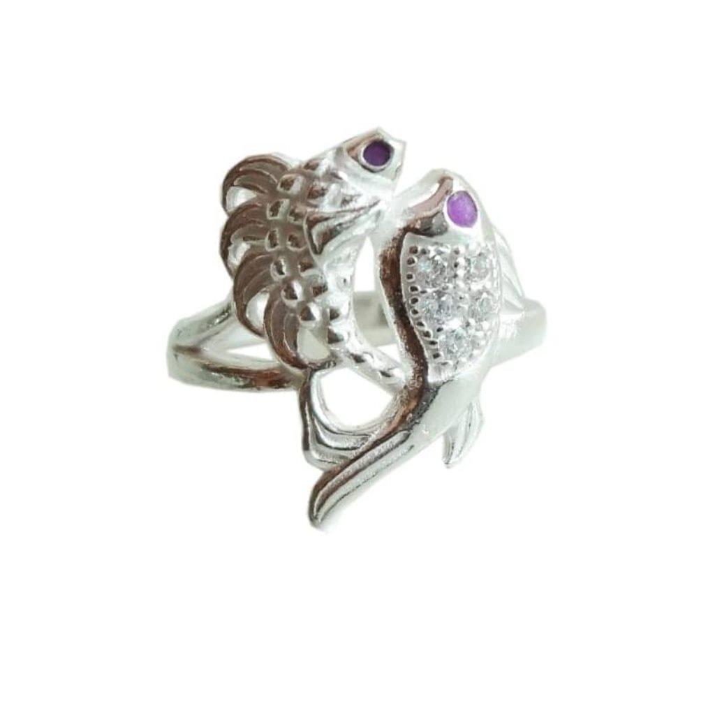 Solid Pure 925 Sterling Fine Silver Studded Fish Design Ladies Ring Size-5.75