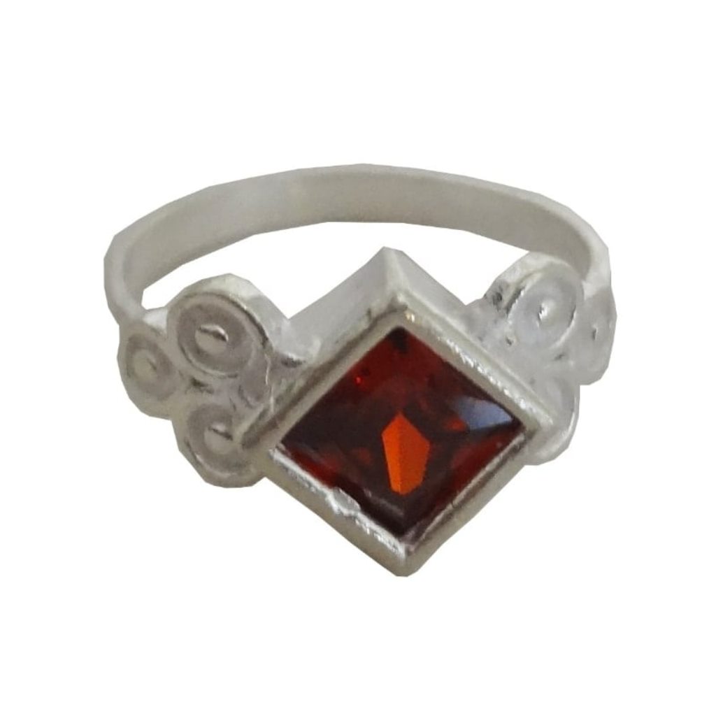 Solid Pure 925 Sterling Fine Silver Red Stone Design Unisex Ring Size-5.75