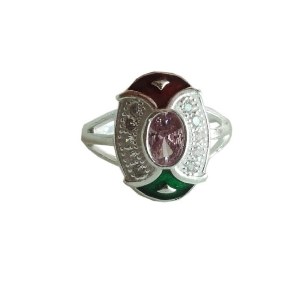 Solid Pure 925 Sterling Fine Silver Pink Stone Design Ladies Ring Size-5.75