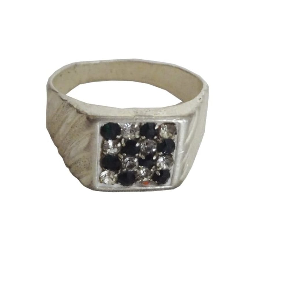 Solid Pure 925 Sterling Fine Silver B&W Stone Design Men's Ring Size-10.5