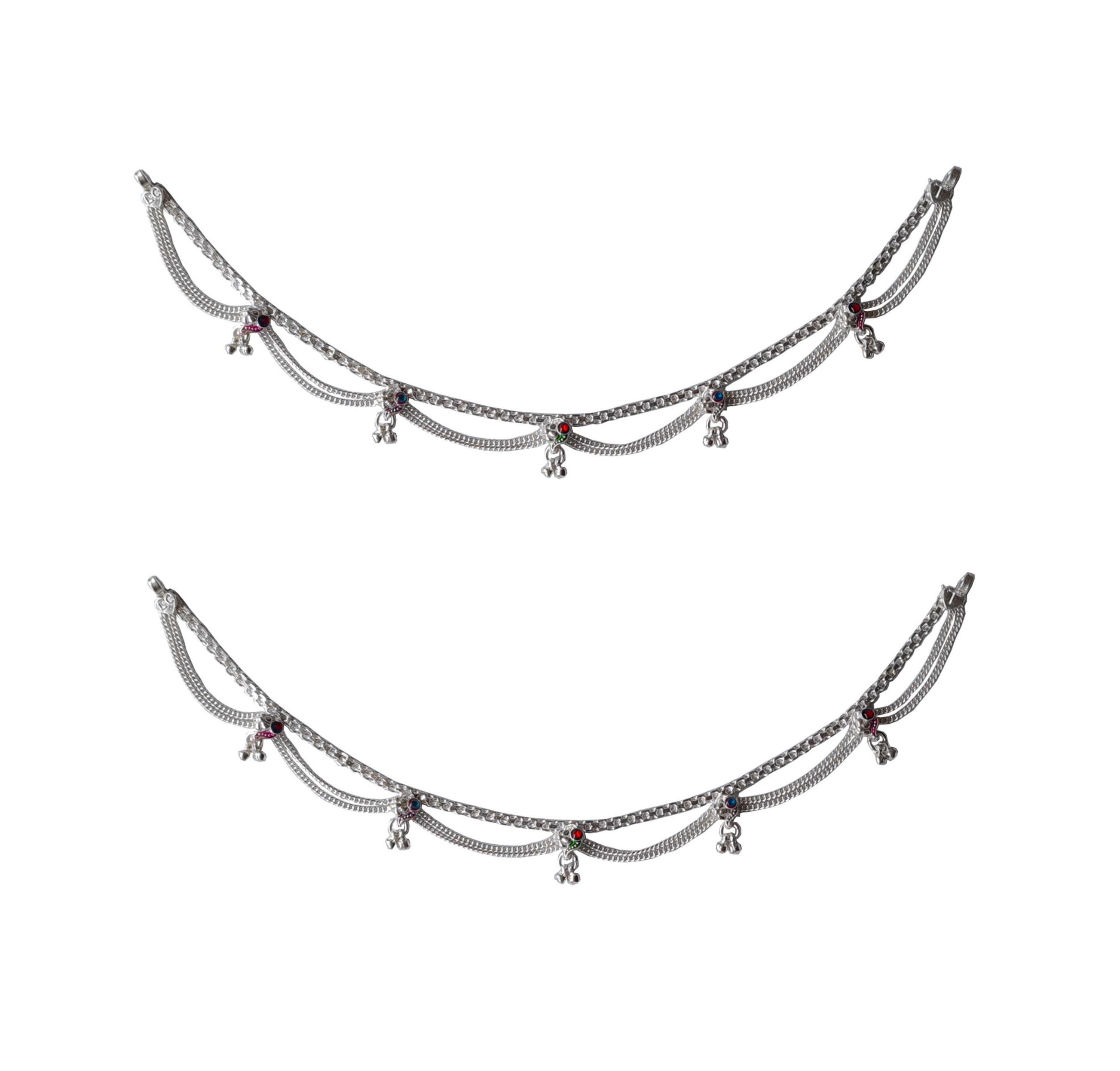 Solid 925 Sterling Silver Abstract Design Child Anklet Pair For Women