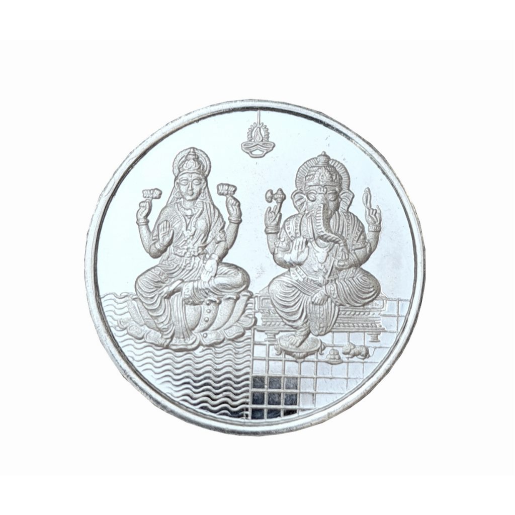 925 Sterling Fine Pure Silver Ganpati Lakshmi Coin For Pooja