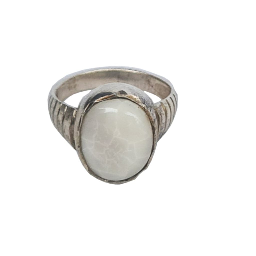 Solid Pure 925 Sterling Fine Silver White Stone Design Ladies Ring Size-10.5