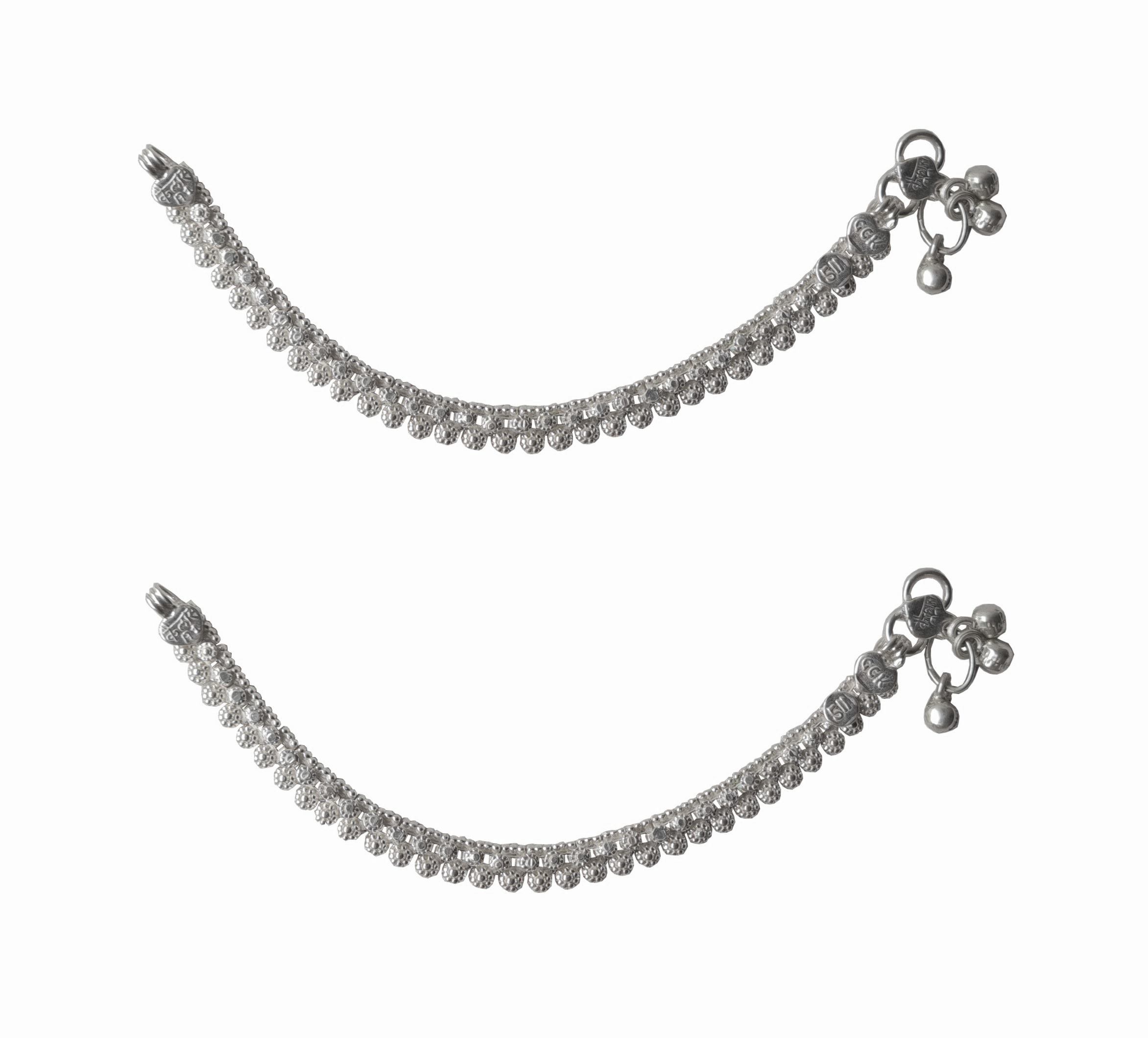 Solid 925 Sterling Silver Beautiful Design Child Anklet Pair For Women