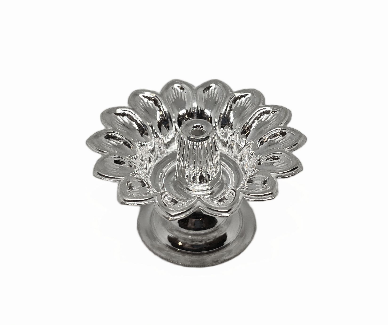 Solid Pure 925 Fine Silver Flower Design Oil Lamp Diya For Puja And Home Decor