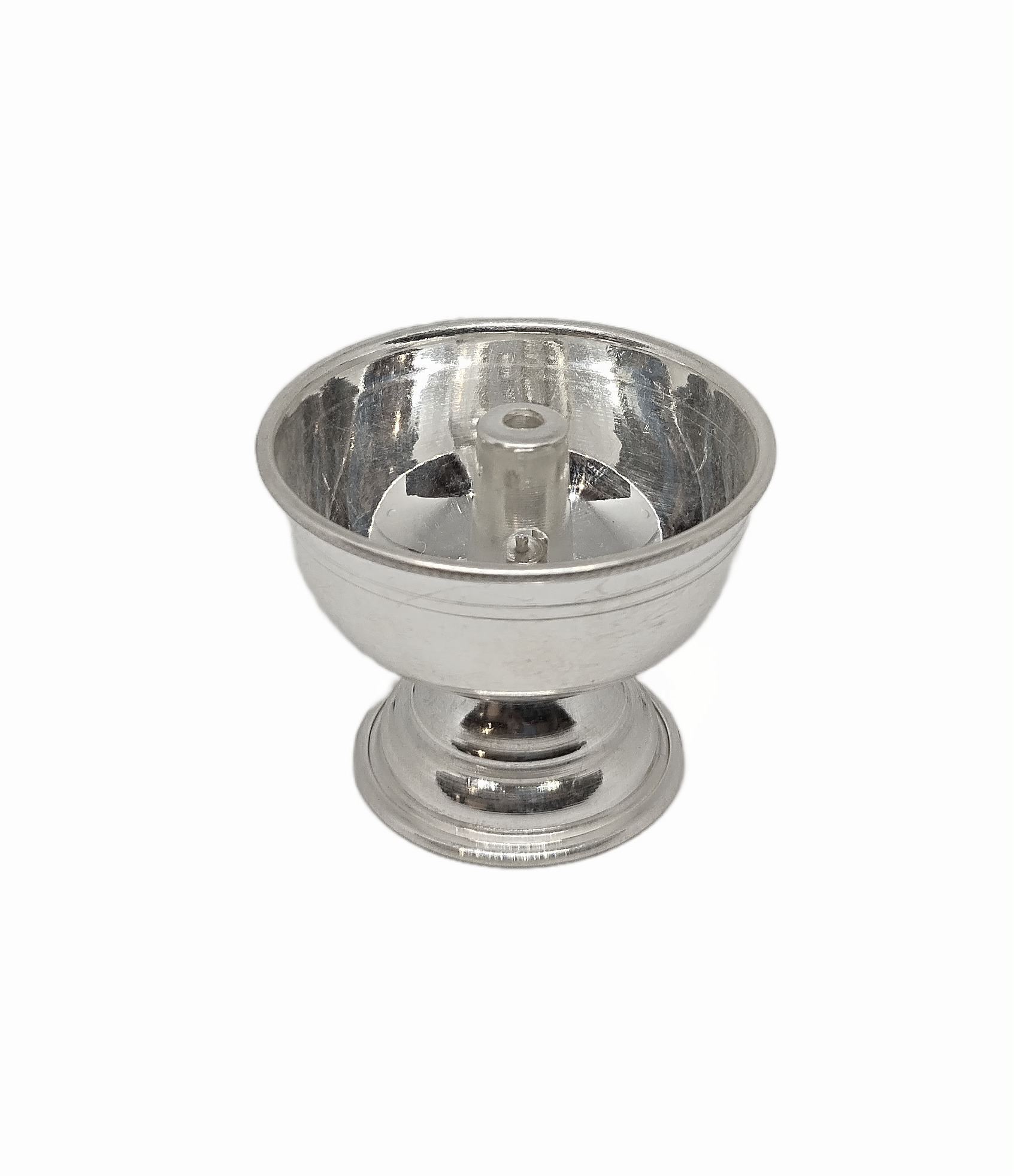 Solid Pure 925 Fine Silver Round Design Oil Lamp Diya For Puja And Home Decor