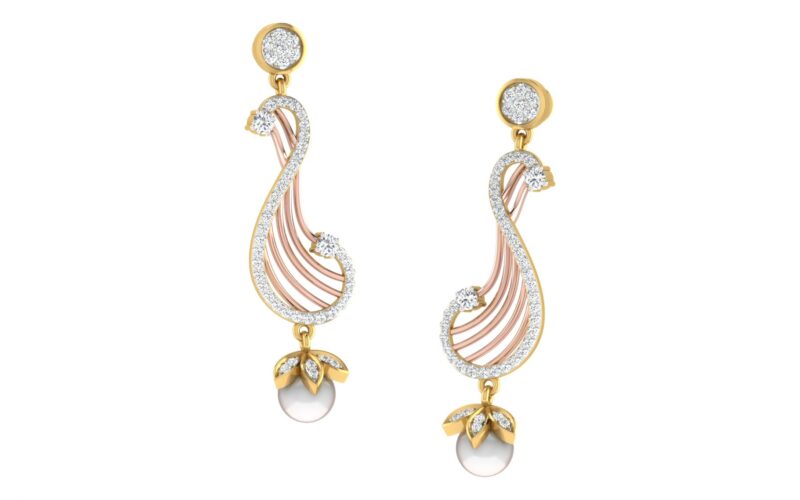 IGI Certified Natural Diamond 14/18K Fine Gold Earring Rose White & Yellow Gold