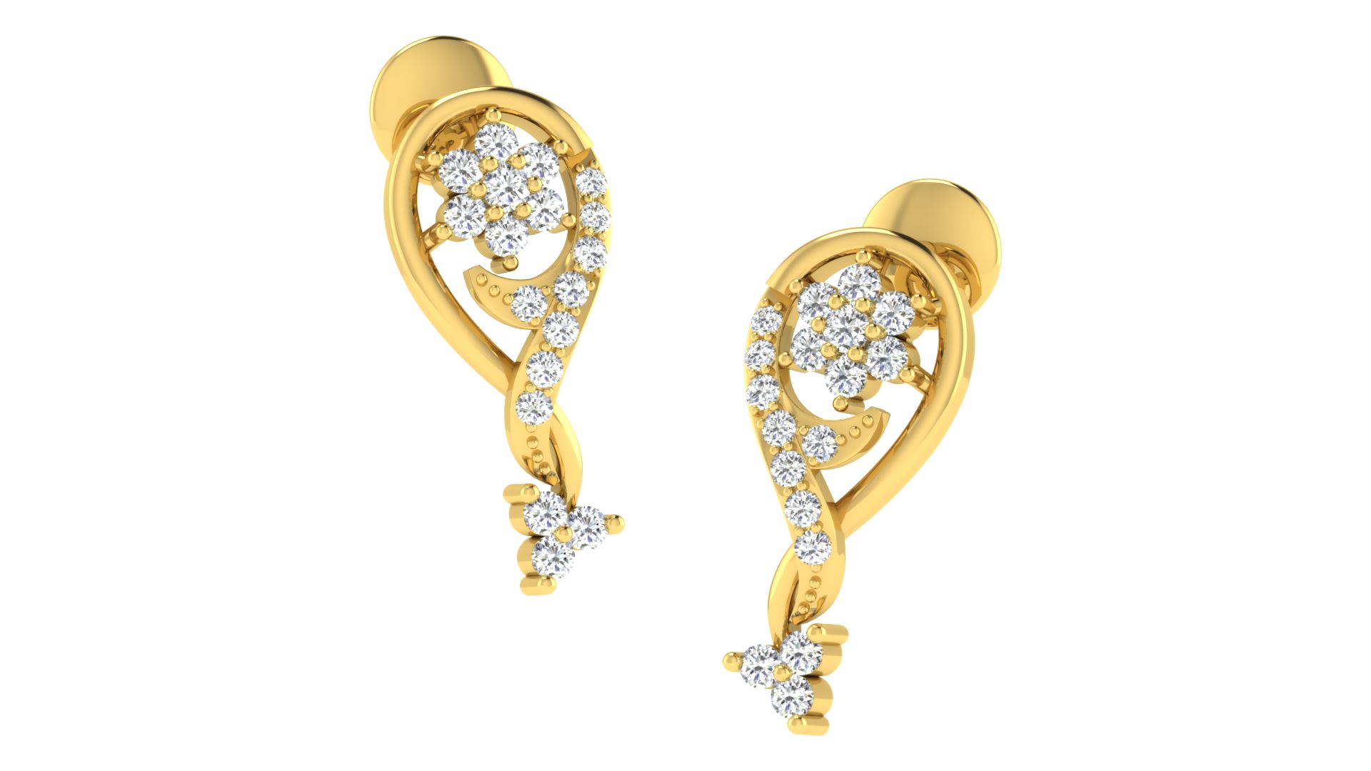 IGI Certified Natural Diamond 14/18K Fine Gold Earring Yellow Gold