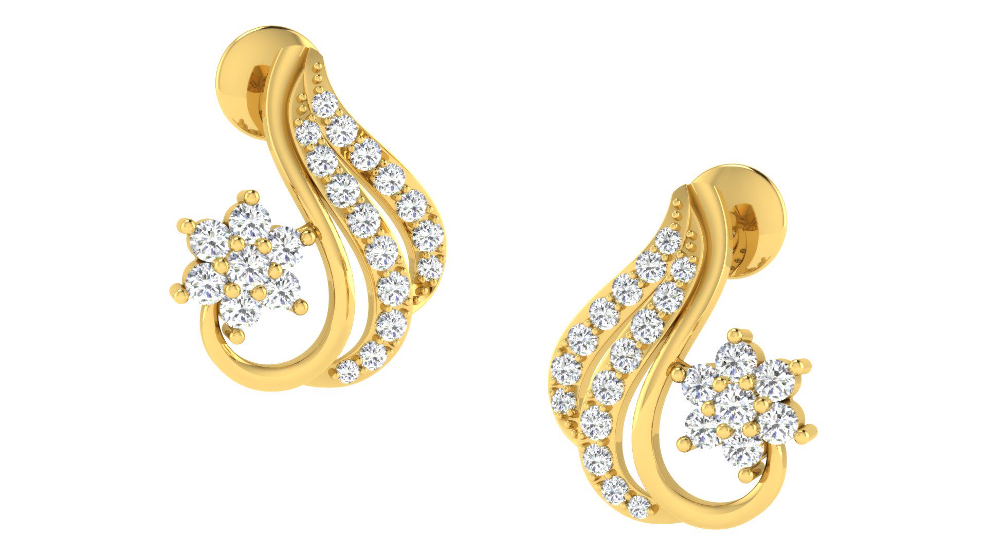 IGI Certified Natural Diamond 14/18K Fine Gold Earring Yellow Gold