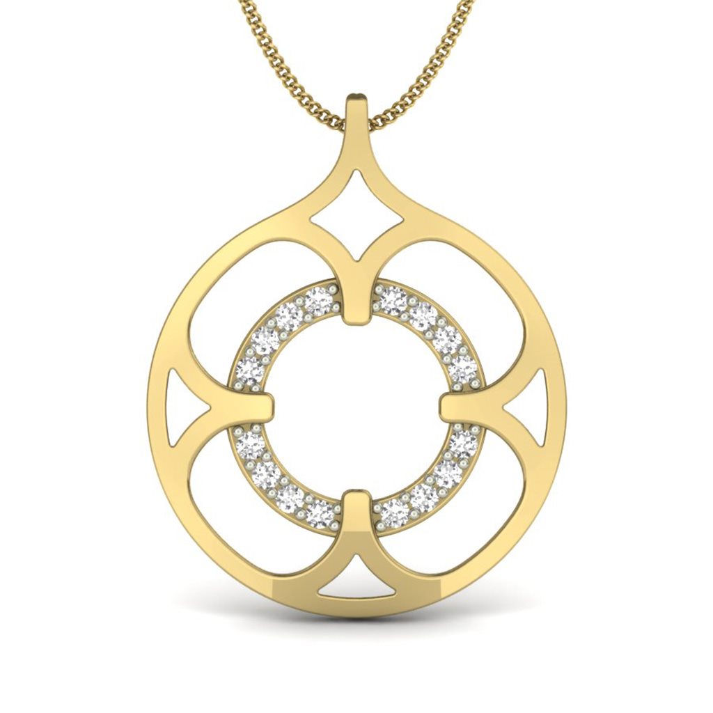 IGI Certified Natural Diamond Design Pendant 14K/18K Fine Yellow Gold