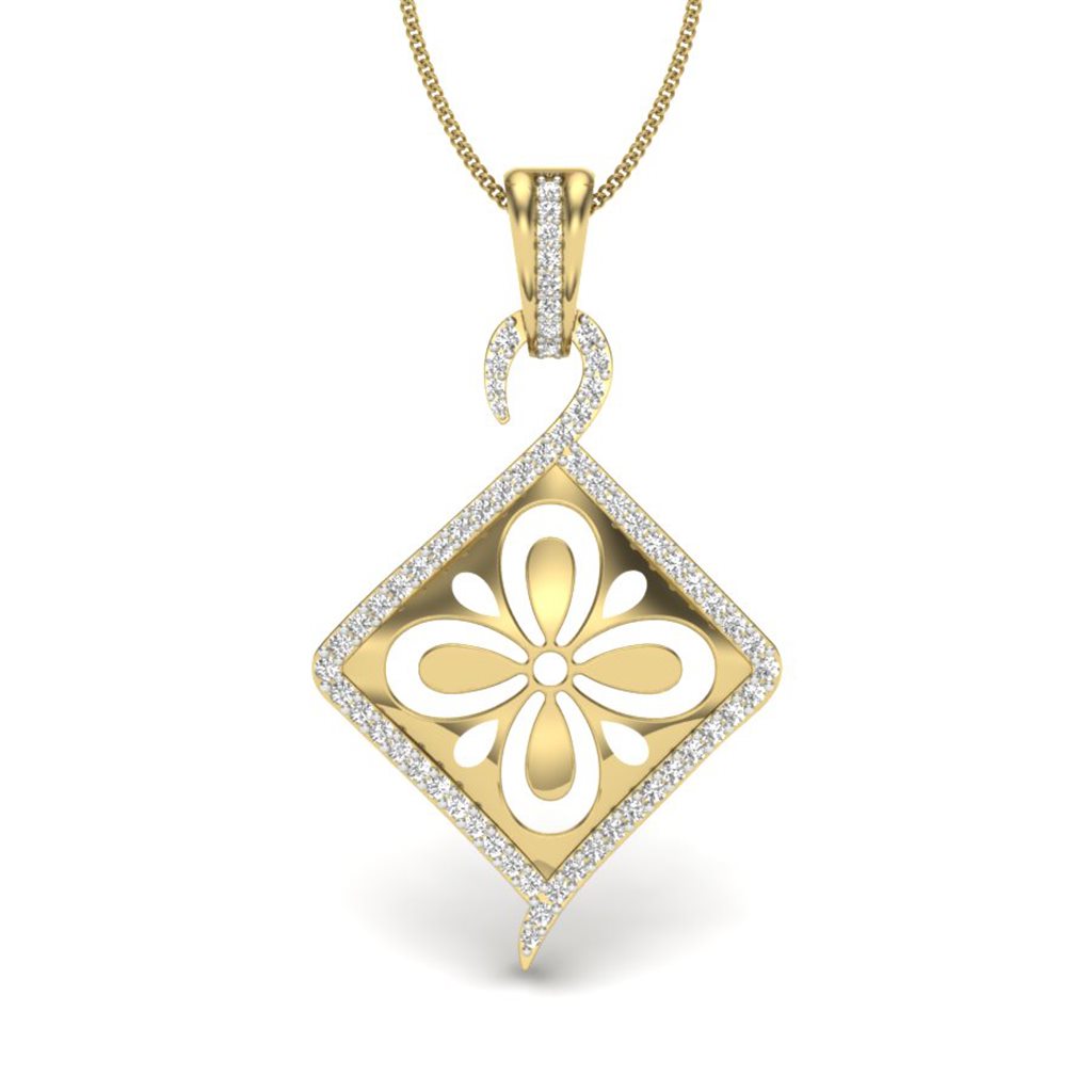 IGI Certified Natural Diamond Design Pendant 14K/18K Fine Yellow Gold