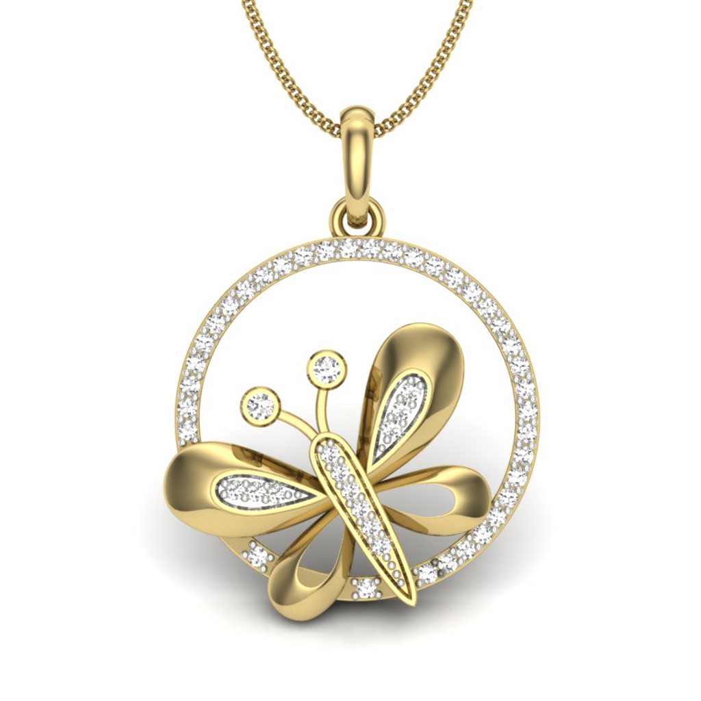 IGI Certified Natural Diamond Design Pendant 14K/18K Fine Yellow Gold