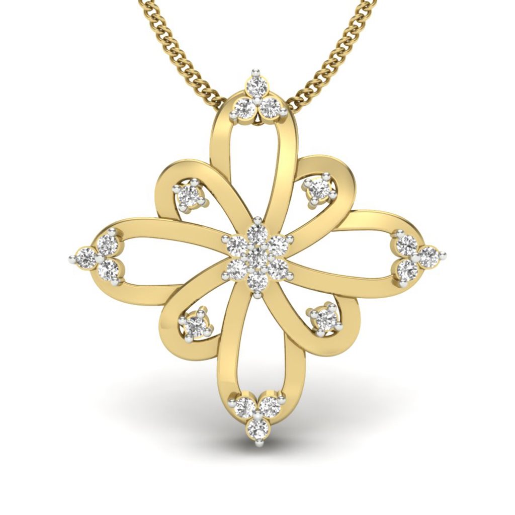 IGI Certified Natural Diamond Design Pendant 14K/18K Fine Yellow Gold