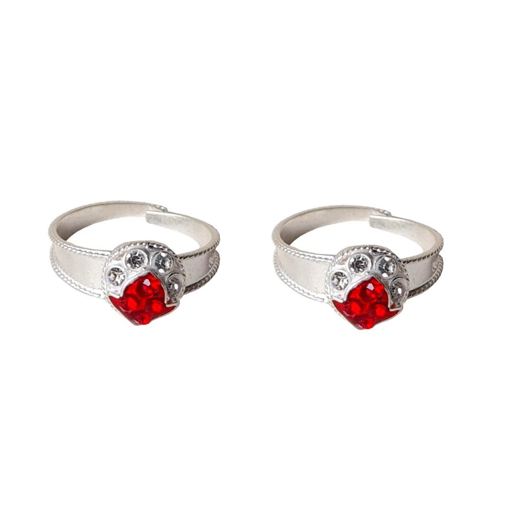 Solid 925 Sterling Silver Unique Red Colored Design Toe Ring Pair For Women