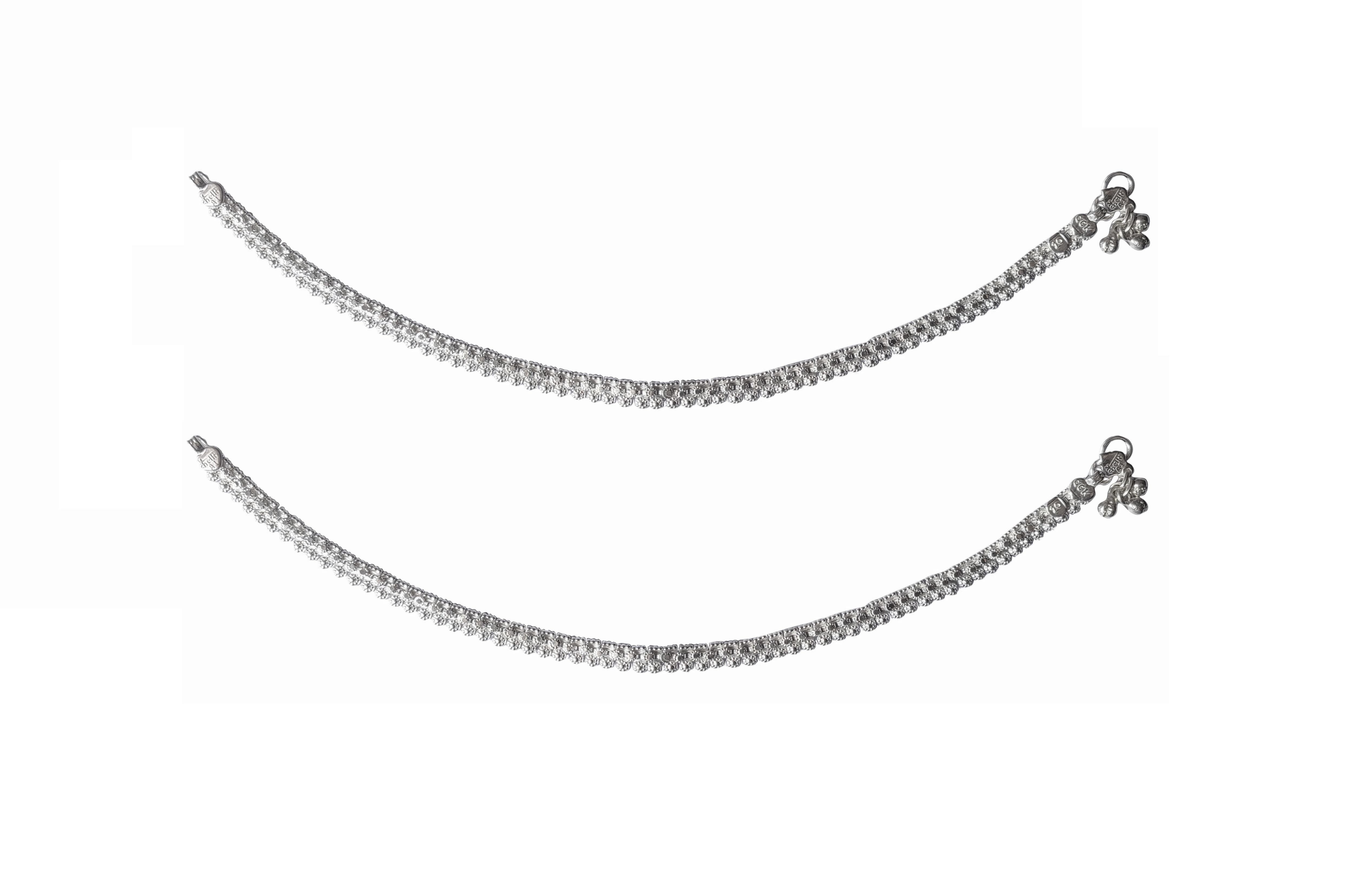 Solid 925 Sterling Silver Classy Design Child Anklet Pair For Women