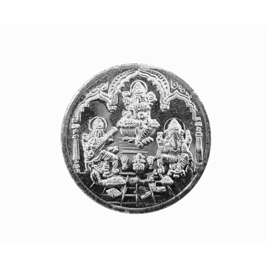 925 Sterling Fine Pure Silver Ganesha Lakshmi Saraswati Coin For Pooja