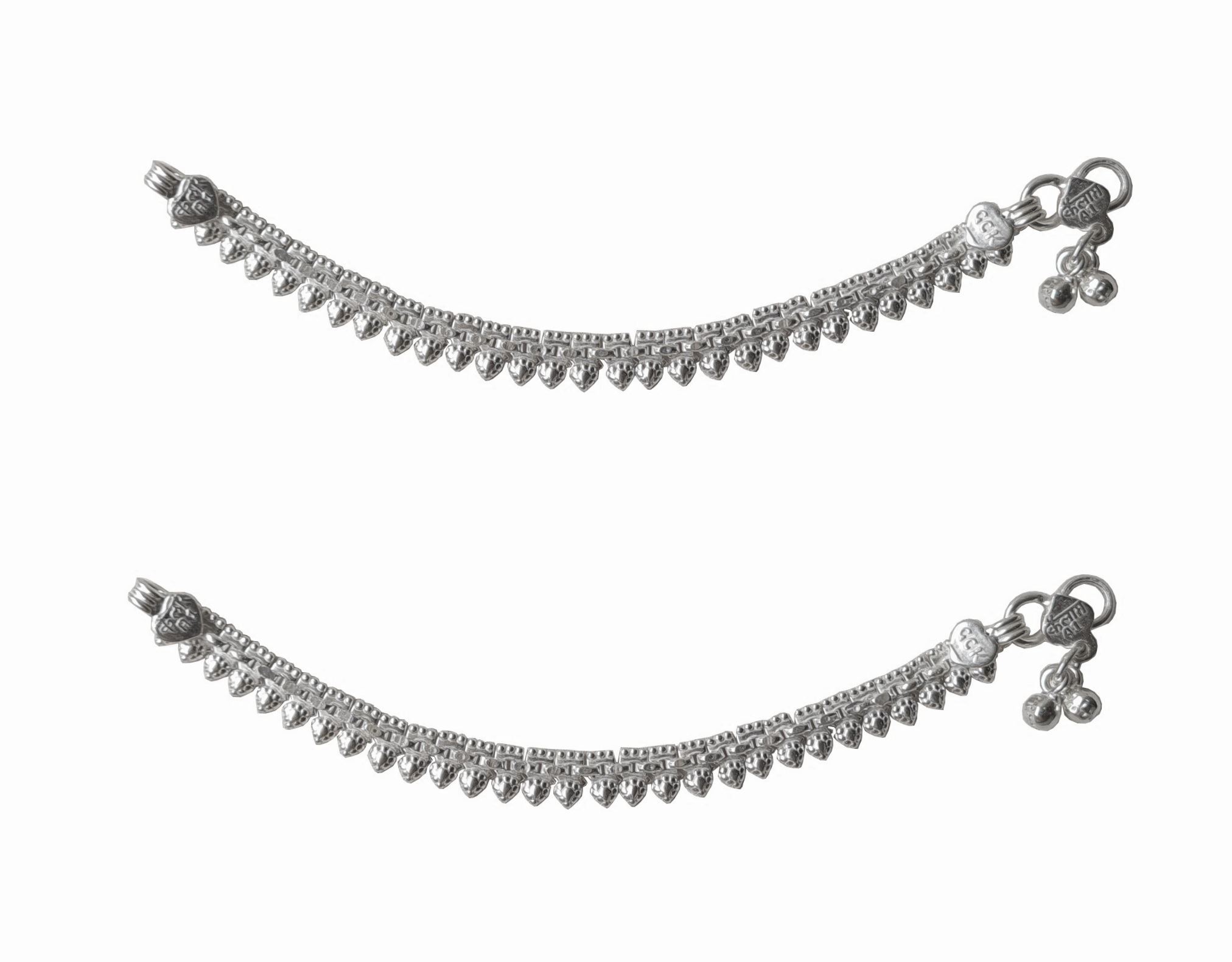 Solid 925 Sterling Silver Elegant Design Adult Anklet Pair For Women