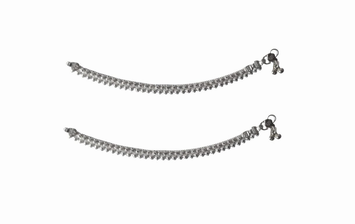 Solid 925 Sterling Silver Abstract Design Adult Anklet Pair For Women