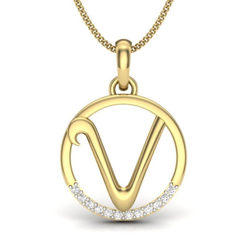 22K/18K Real Certified Fine Yellow Gold V CZ Womens Pendant