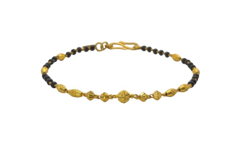 22K Pure Fine Yellow Gold Certified Stamped Black Beads Design Womens Bracelet