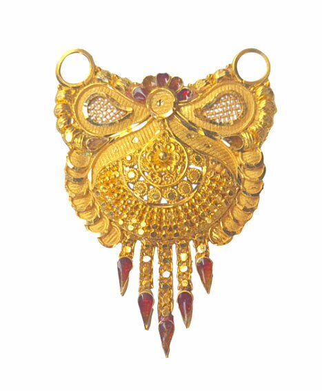 22K/18K Real Certified Fine Yellow Gold Carved Mangalsutra Pendant