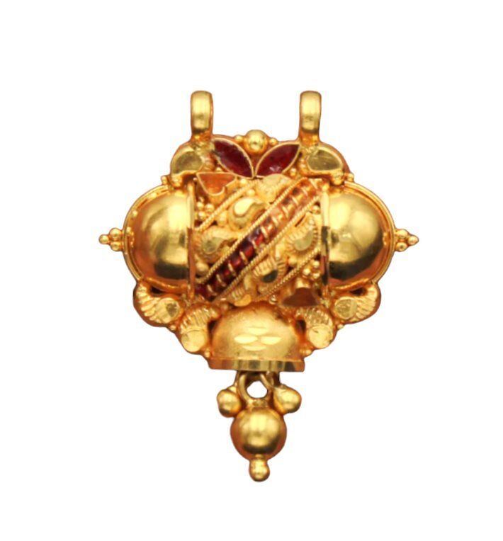 22K/18K Real Certified Fine Yellow Gold Carved Mangalsutra Pendant