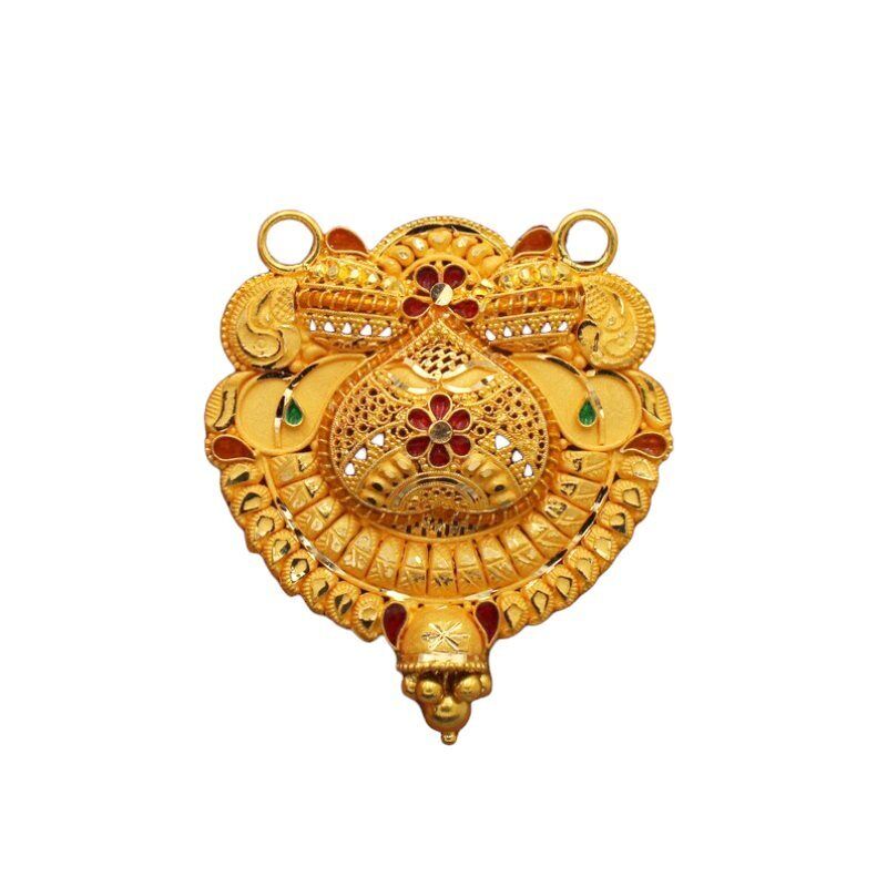 22K/18K Real Certified Fine Yellow Gold Carved Mangalsutra Pendant