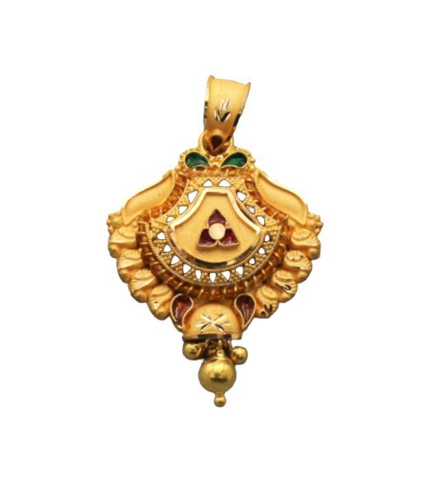 22K/18K Real Certified Fine Yellow Gold Carved Mangalsutra Pendant