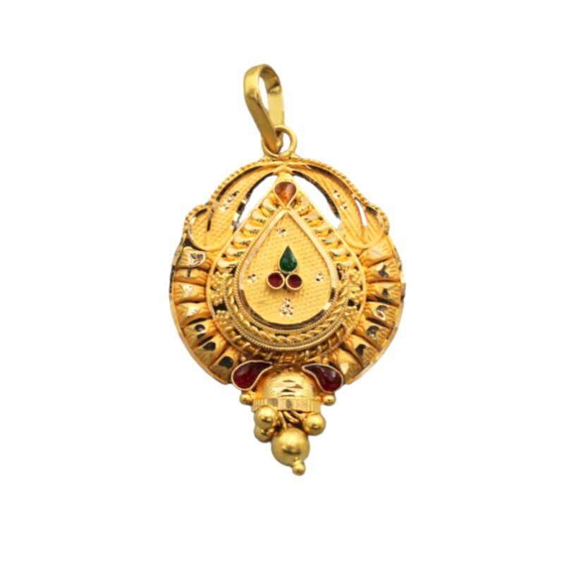 22K/18K Real Certified Fine Yellow Gold Unique Carved Mangalsutra Pendant
