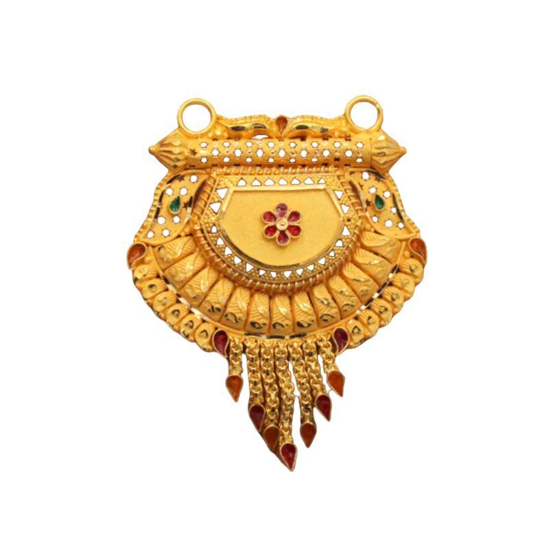 22K/18K Real Certified Fine Yellow Gold Carved Mangalsutra Pendant