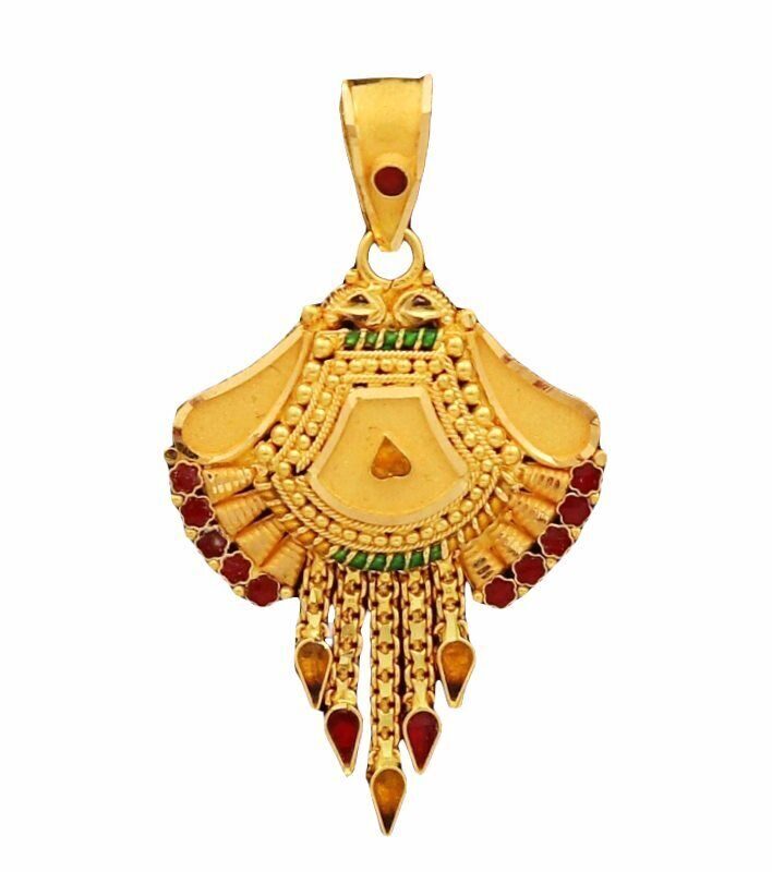 22K/18K Real Certified Fine Yellow Gold Carved Mangalsutra Pendant