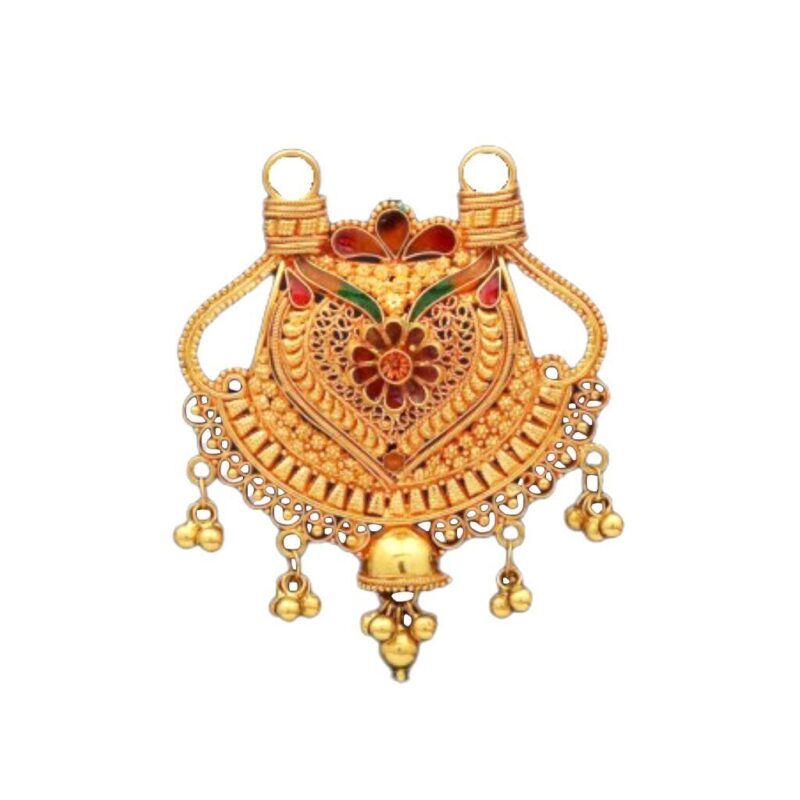 22K/18K Real Certified Fine Yellow Gold Carved Mangalsutra Pendant