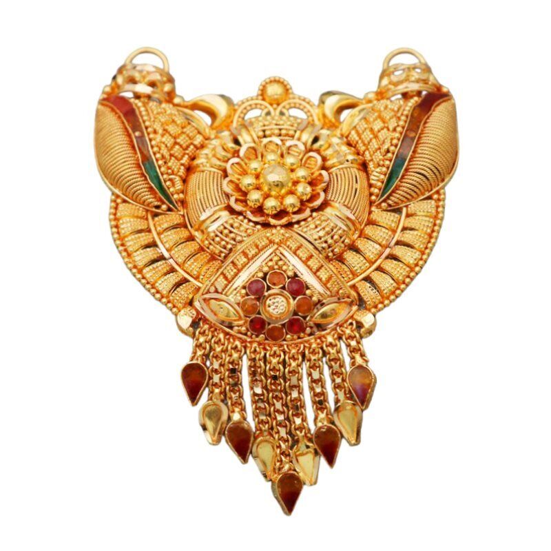 22K/18K Real Certified Fine Yellow Gold Carved Mangalsutra Pendant