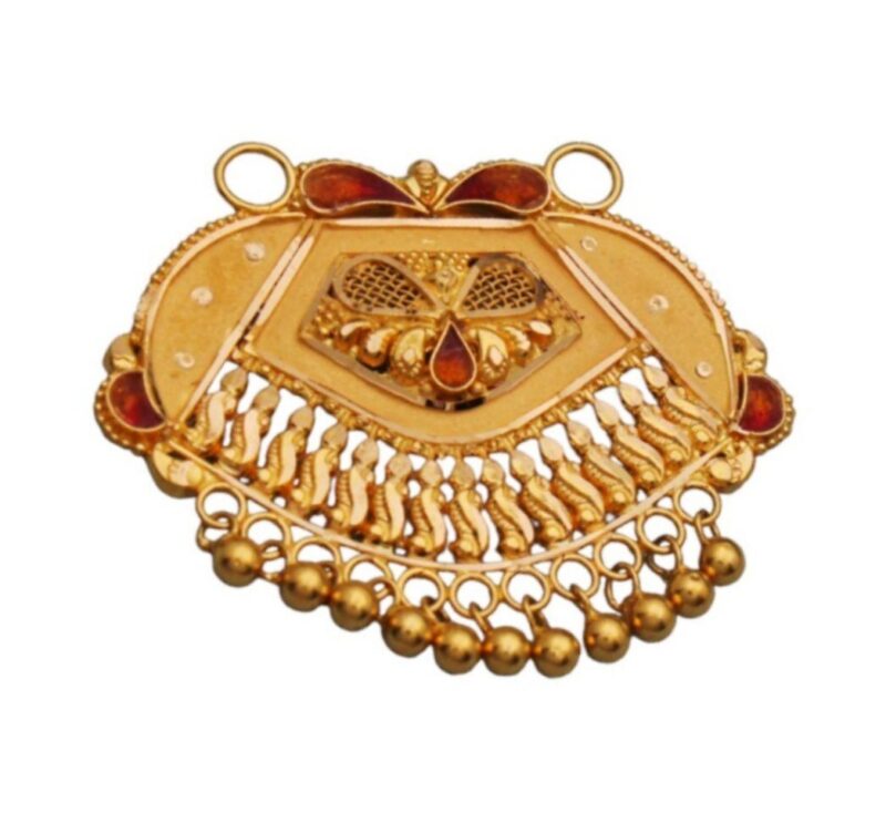 22K/18K Real Certified Fine Yellow Gold Carved Mangalsutra Pendant