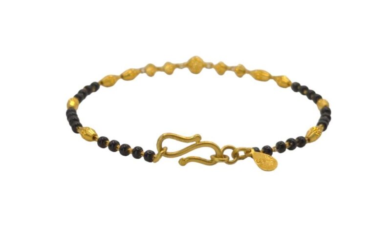 22K Pure Fine Yellow Gold Certified Stamped Black Beads Design Womens Bracelet - Image 2